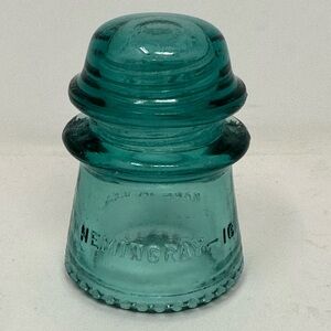 Antique Glass Insulator Hemingray-16 Aqua Color With Textured Base Excellent K5